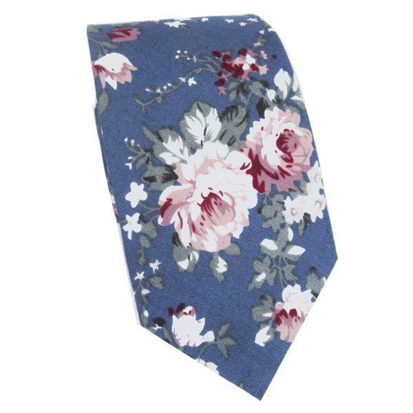 corbata celeste algodon flores