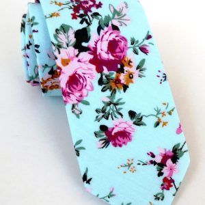 corbata algodon flores celeste agua