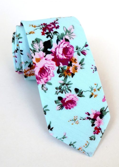 corbata algodon flores celeste agua