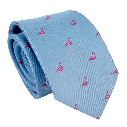 Corbata celeste flamencos fucsias