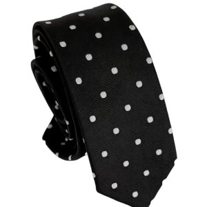 corbata negra delgada lunares blancos
