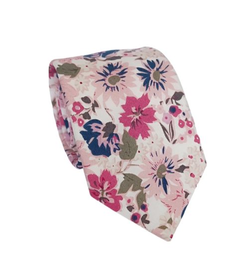 corbata algodon rosada floral