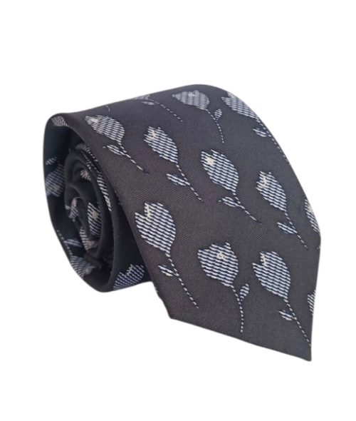Corbata seda gris marengo tulipanes azules