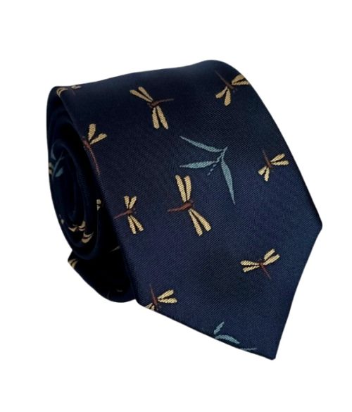 corbata poliester azul marino tejido libelulas