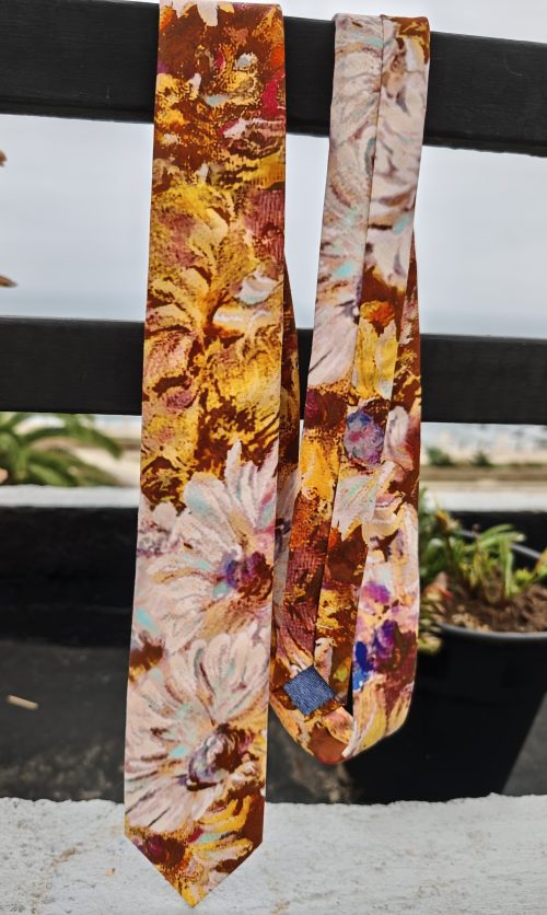 corbata algodon flores tipo pintura de pincel