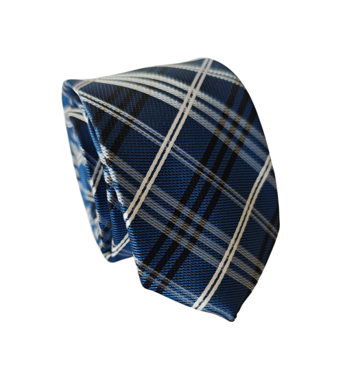 corbata poliester escoces azul lineas negro blanco
