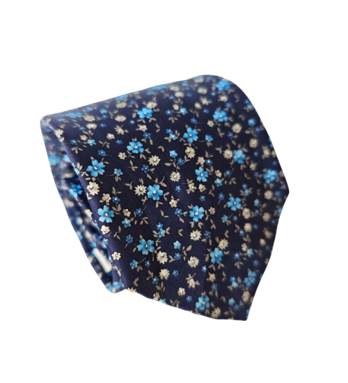 corbata floral azul marino flores azules pequeñas