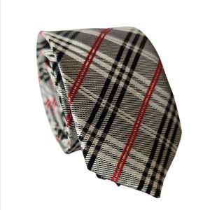 corbata poliester escoces negro lineas rojas