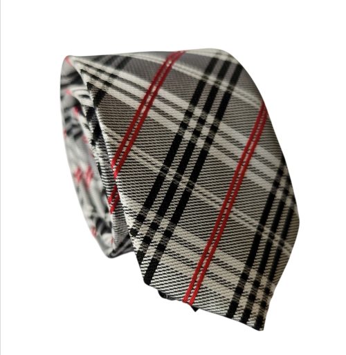 corbata poliester escoces negro lineas rojas