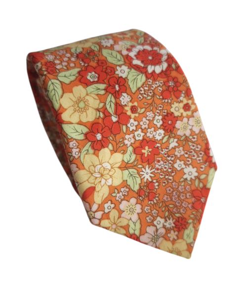 corbata algodon floral naranja