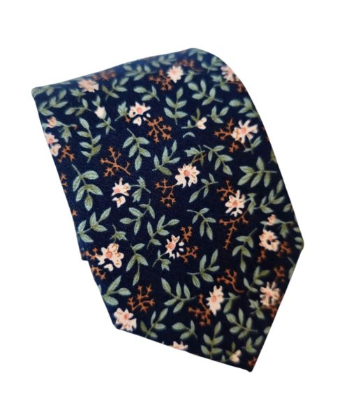 corbata algodon oscura flores