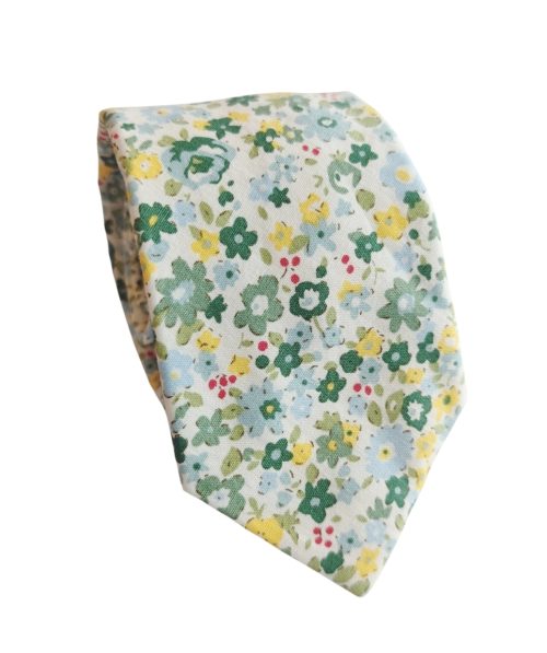 corbata algodon flores verdes