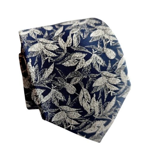 corbata azul marino hojas plata