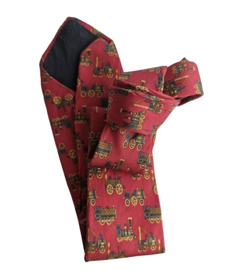 Corbata seda roja vintage estampada trencitos