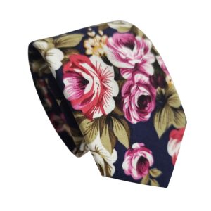 corbata algodón flores fondo azul marino