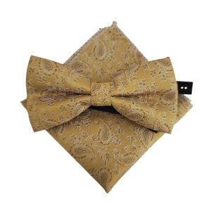 corbatin y pañuelo tejido amarillo ocre