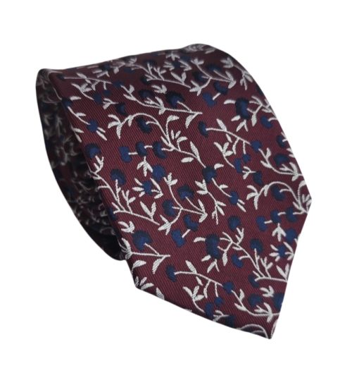 corbata burdeo tejida flores