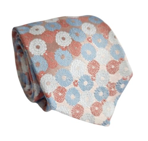 corbata tejida tonos rosados, celeste y blanco