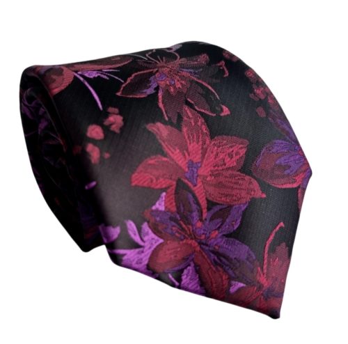 corbata burdeo tejida flores sobre tono
