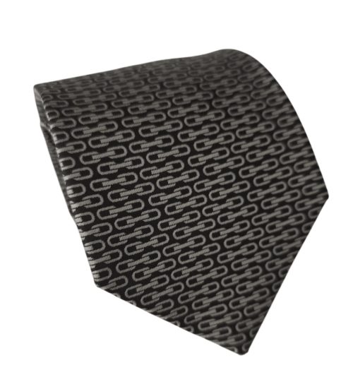 corbata poliéster negro tejida cadenas gris