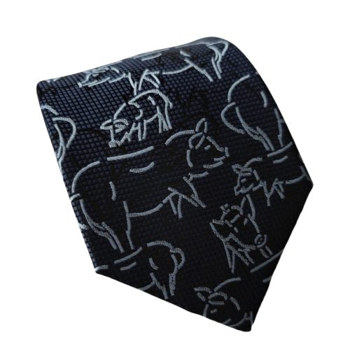 corbata azul marino tejida cerditos