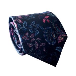 corbata azul marino estampado vintage floral