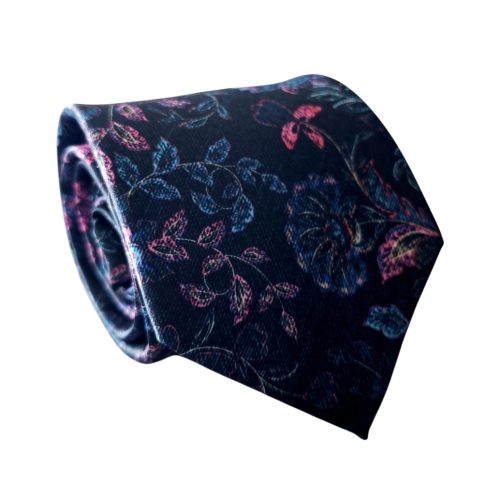 corbata azul marino estampado vintage floral